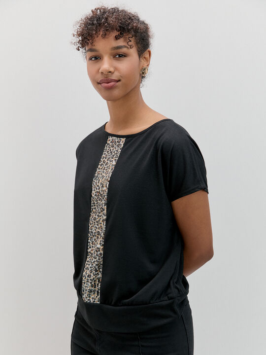 CAMISETA COMBINADA LEO LENTEJUELA Negro image number null