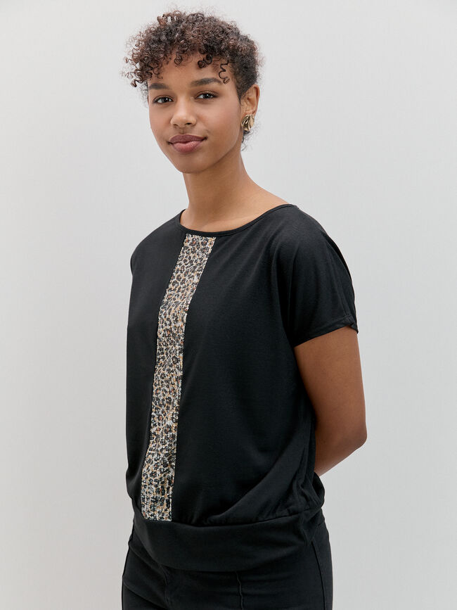 CAMISETA COMBINADA LEO LENTEJUELA Negro