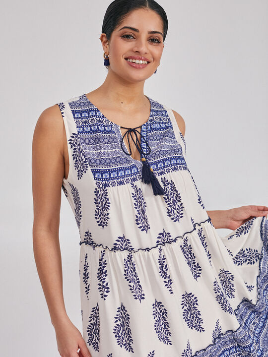 Vestido estampado volante Beige image number null