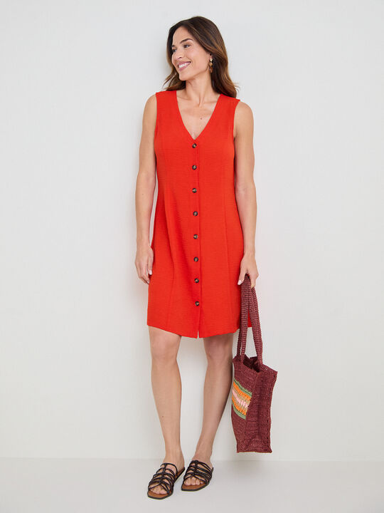 VESTIDO CORTO BOTONES Rojo Flama image number null