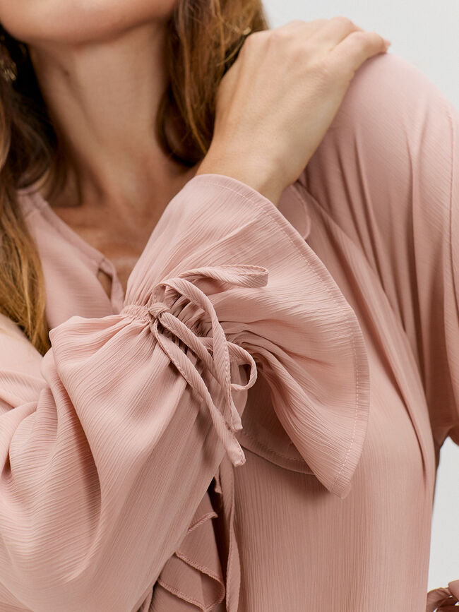 BLUSA VOLANTES LAZOS Rosa Polvo