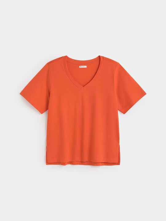 CAMISETA CUELLO PICO Rojo Pimenton image number null