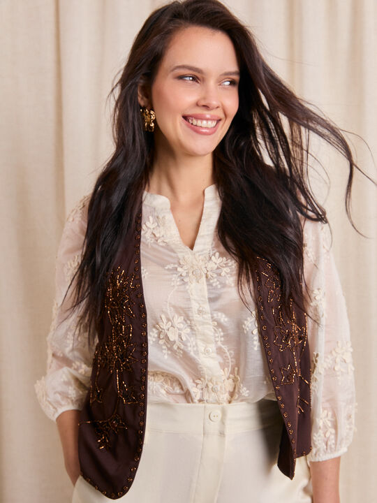 CAMISA FLOR 3D Beige image number null