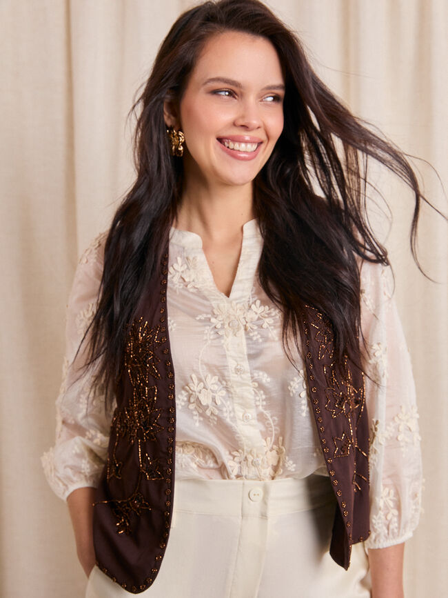 CAMISA FLOR 3D Beige