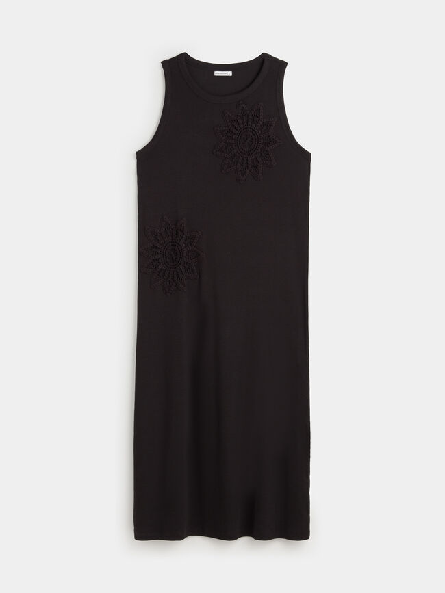 VESTIDO APLIQUES CROCHET Negro