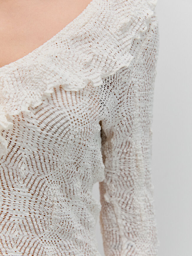 CAMISETA VOLANTE M/LARGA Blanco Hueso