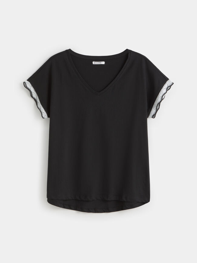 CAMISETA PUNTILLA MANGA Negro