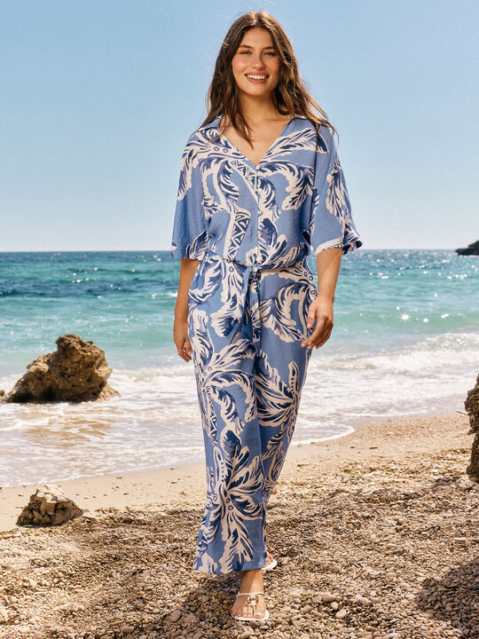 PANTAL&Oacute;N ANCHO ESTAMPADO Azul Chambray image number null