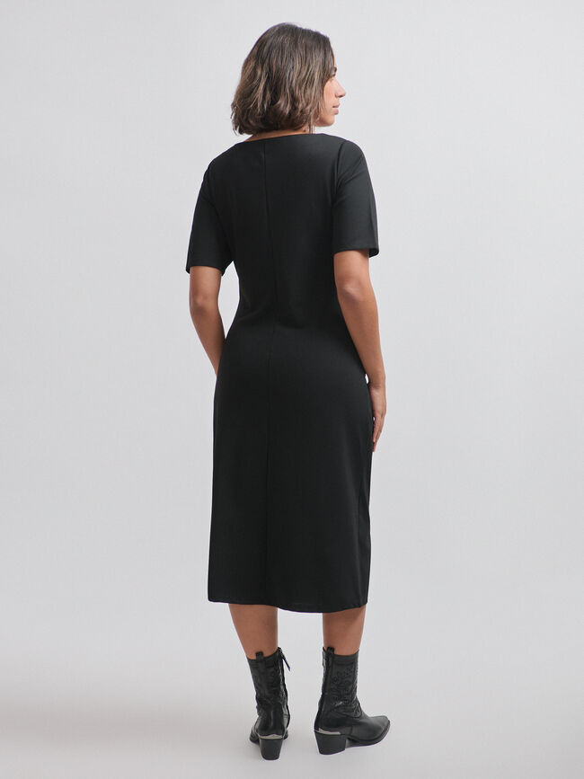 VESTIDO MIDI FRUNCIDO Negro