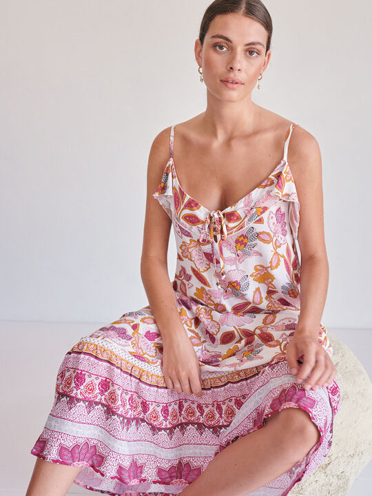 VESTIDO VOLANTE ESTAMPADO Rojo image number null