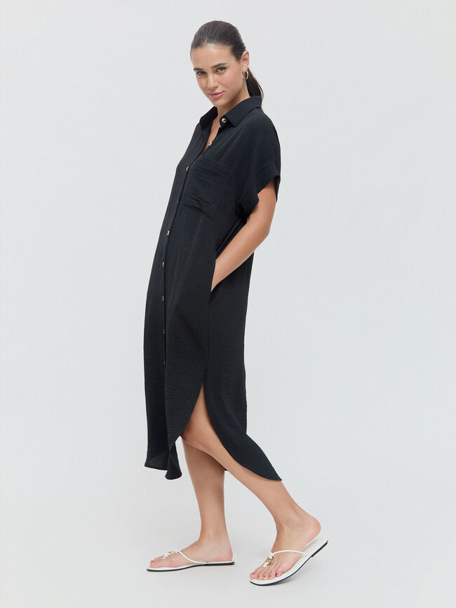 VESTIDO CAMISERO MIDI Negro