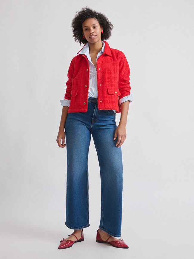 CHAQUETA TWEED FLECO Rojo Oscuro