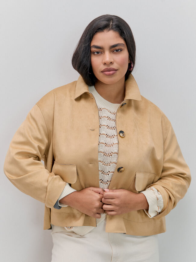 CHAQUETA ANTELINA PESPUNTES Camel