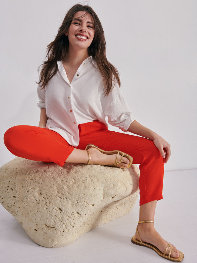 Pantalón pinzas Rojo Tomate