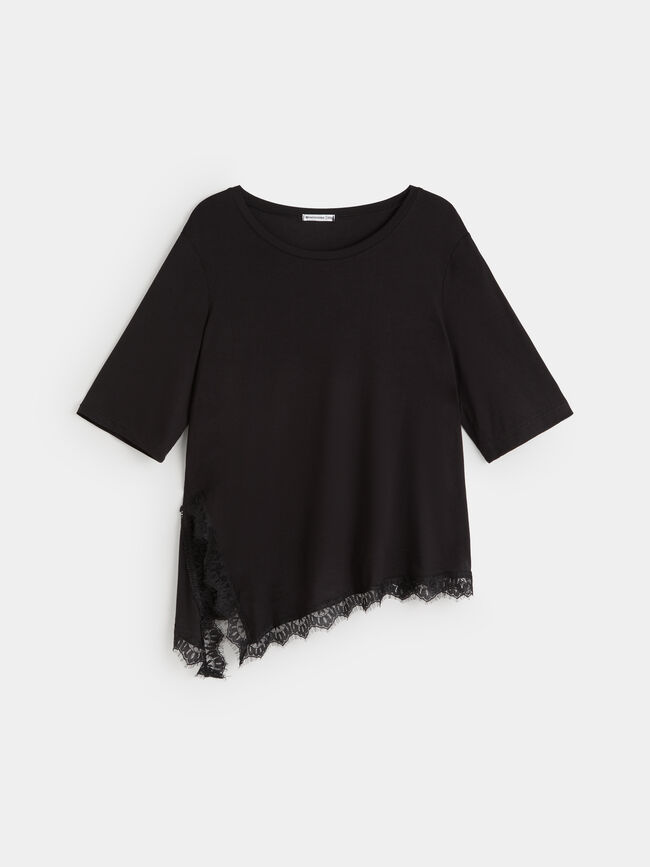 CAMISETA VISCOSA ENCAJE Negro