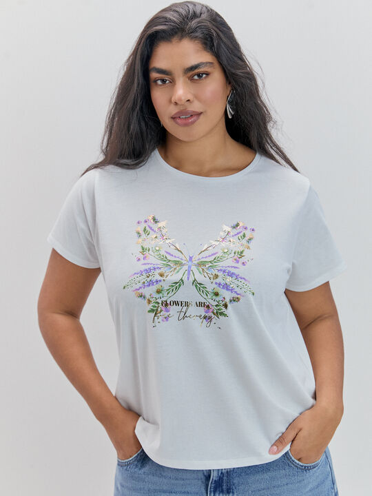 CAMISETA MARIPOSA FLORES Blanco Optico image number null