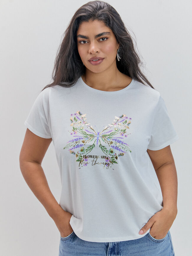 CAMISETA MARIPOSA FLORES Blanco Optico
