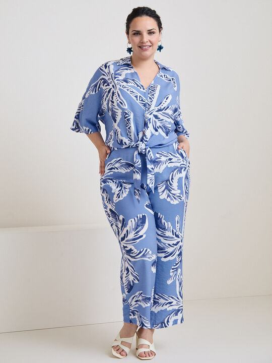 PANTAL&Oacute;N ANCHO ESTAMPADO Azul Chambray image number null