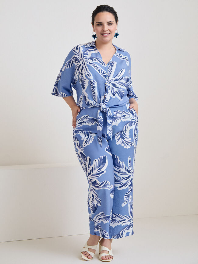 PANTAL&Oacute;N ANCHO ESTAMPADO Azul Chambray