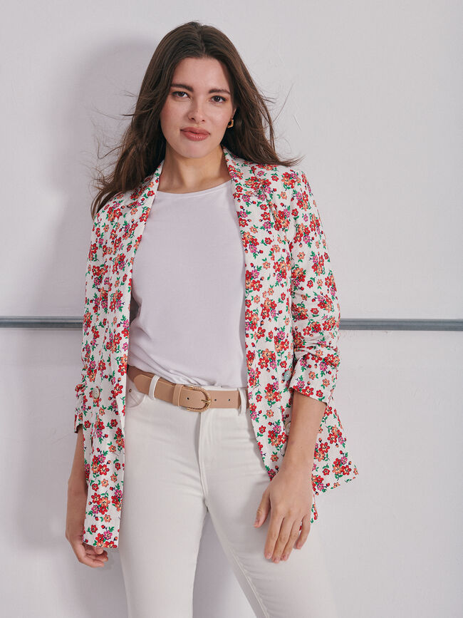 Blazer fluida estampada Blanco Hueso