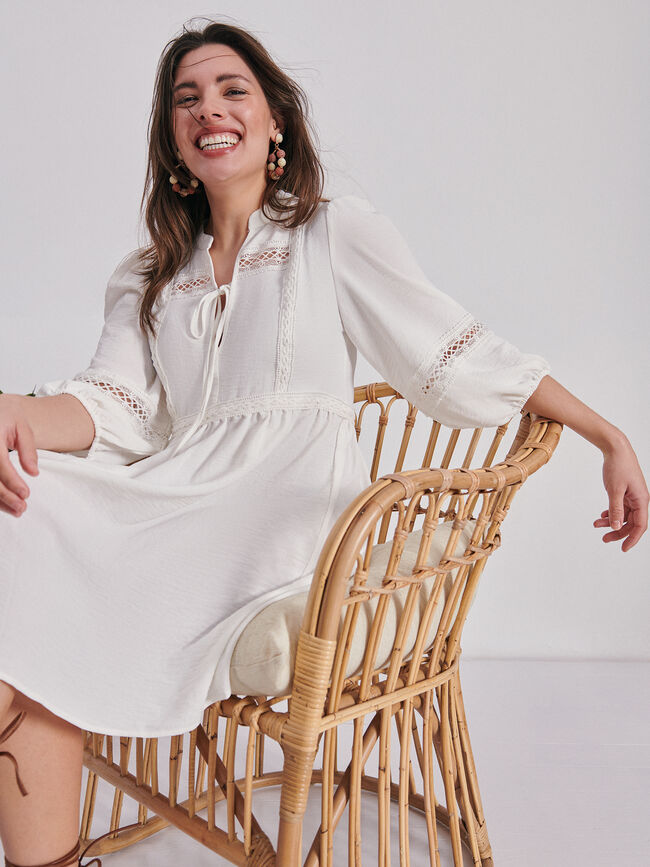 Vestido blanco romantico Blanco Hueso
