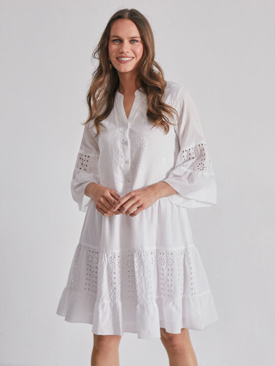Vestido algodón bordado Blanco Optico image number null
