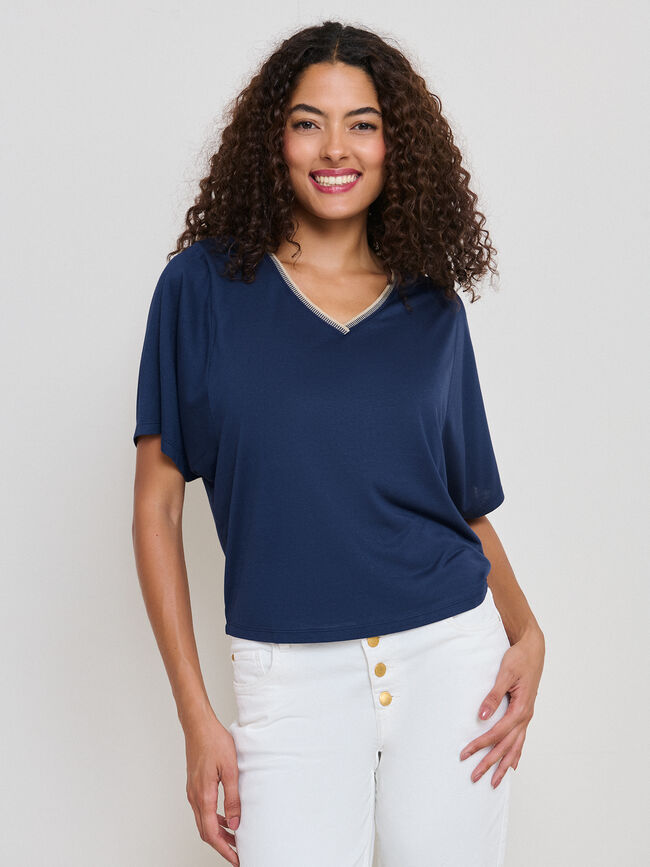 CAMISETA DETALLE CUELLO Azul Marino