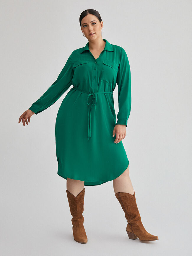 Vestido camisero satén Verde Brillante