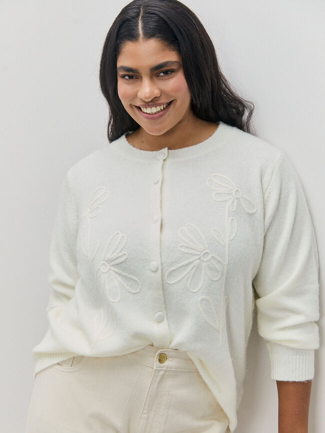 CARDIGAN BORDADO FLOR Crudo