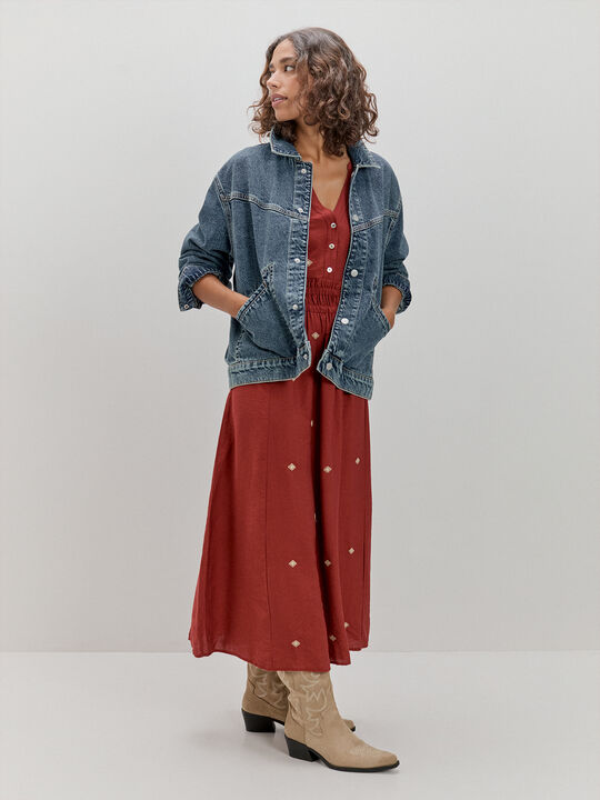 CHAQUETA DENIM FLECOS Mid blue image number null