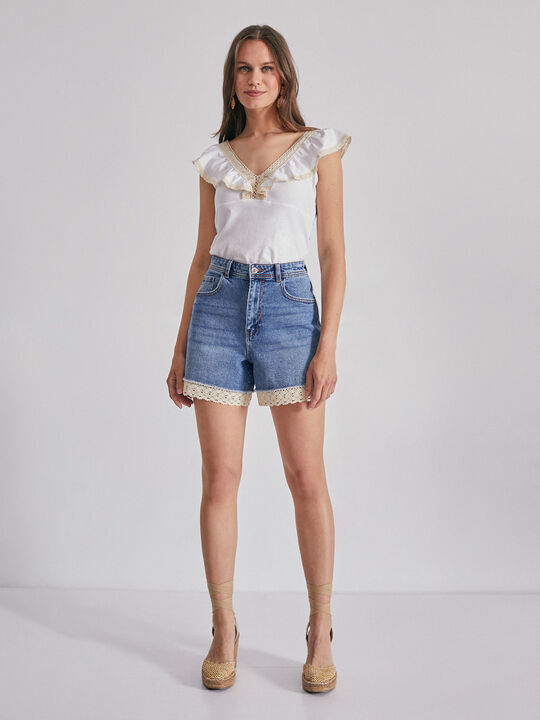 top algodón crochet Blanco Hueso image number null