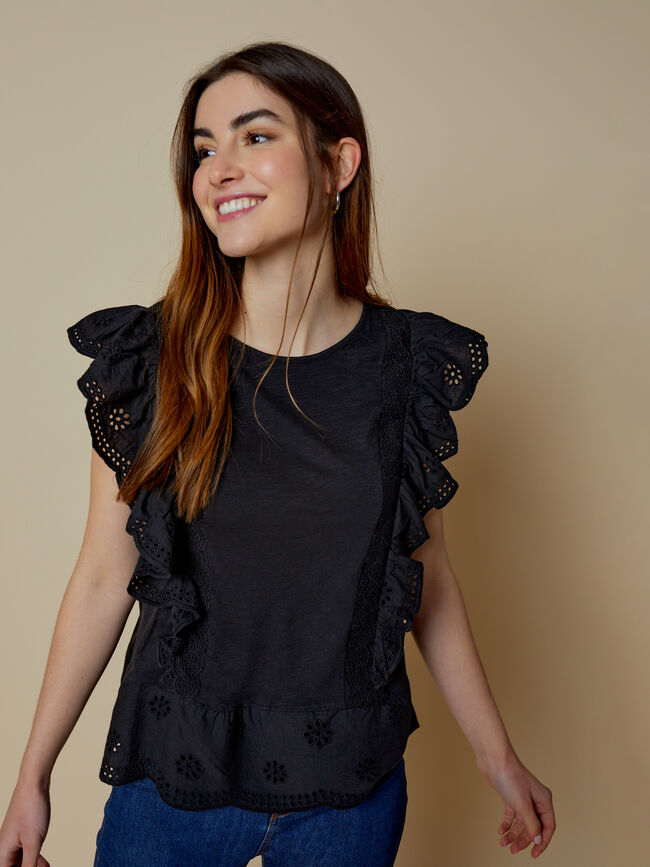 camiseta detalles peplum 100% algodón Negro