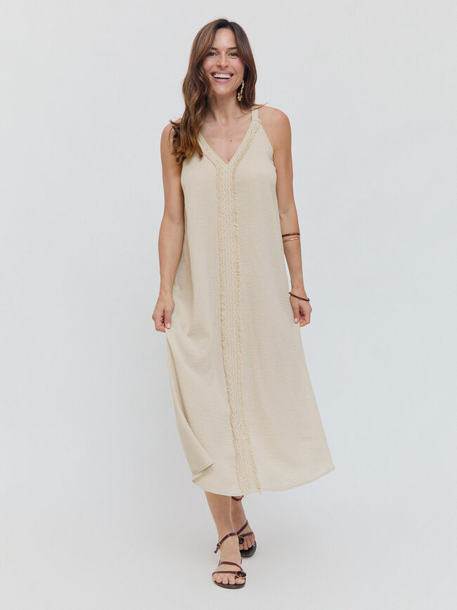 VESTIDO LARGO FLECOS Piedra
