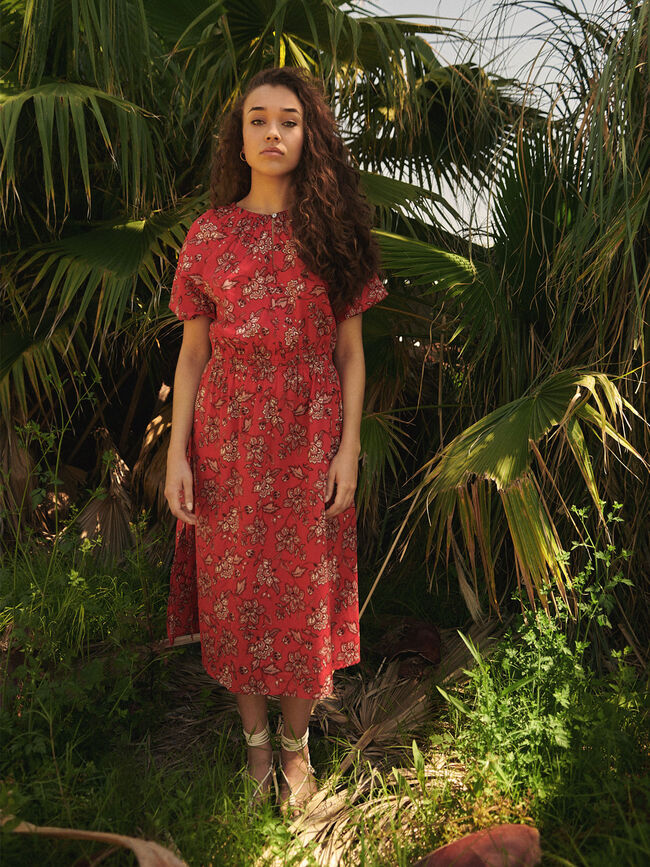 Vestido manga abullonada Rojo