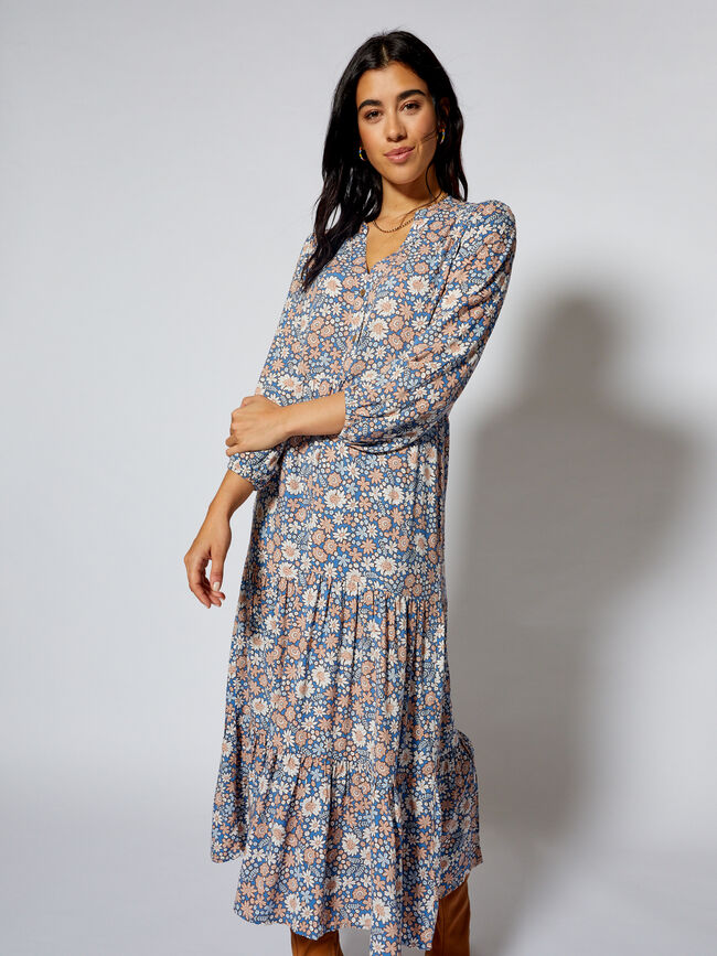 Vestido largo estampado Azul Ceruleo