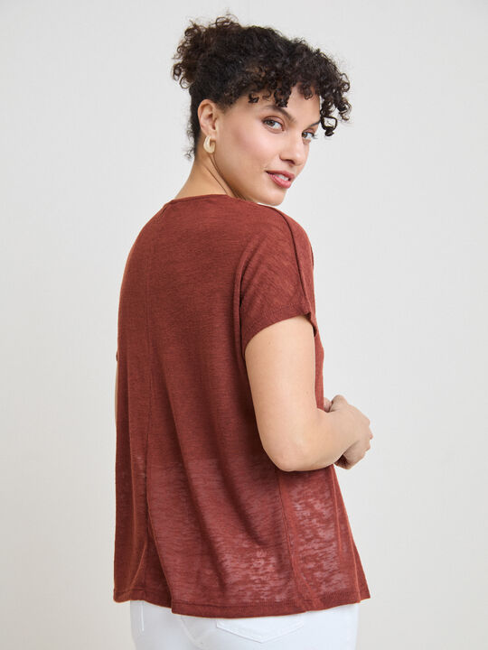 CAMISETA LINO DETALLE Marron Medio image number null