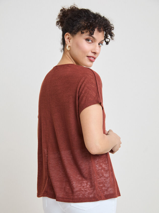 CAMISETA LINO DETALLE Marron Medio