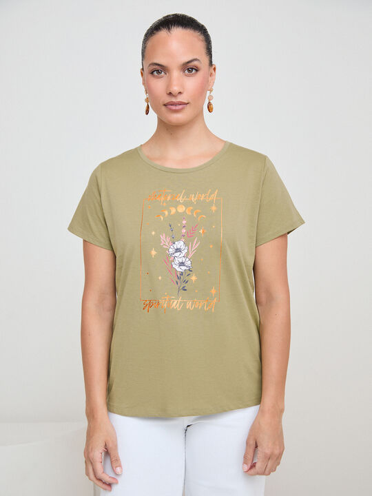 CAMISETA BOHO FLORES Kaki image number null