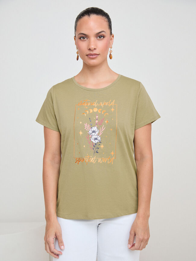 CAMISETA BOHO FLORES Kaki