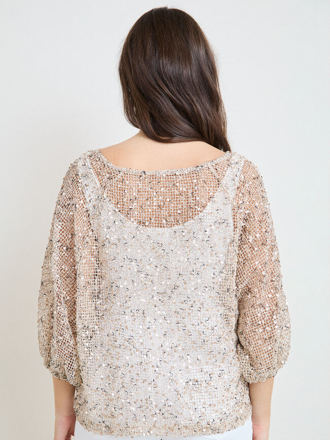 CAMISETA CALADA SEQUINS Beige