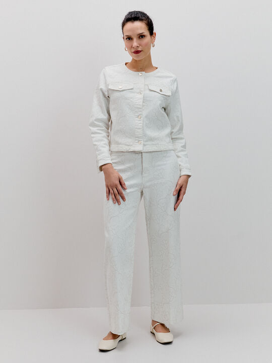 PANTALON ANCHO BORDADO Blanco Hueso image number null