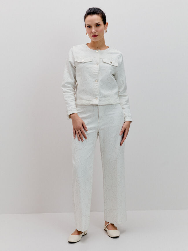 PANTALON ANCHO BORDADO Blanco Hueso