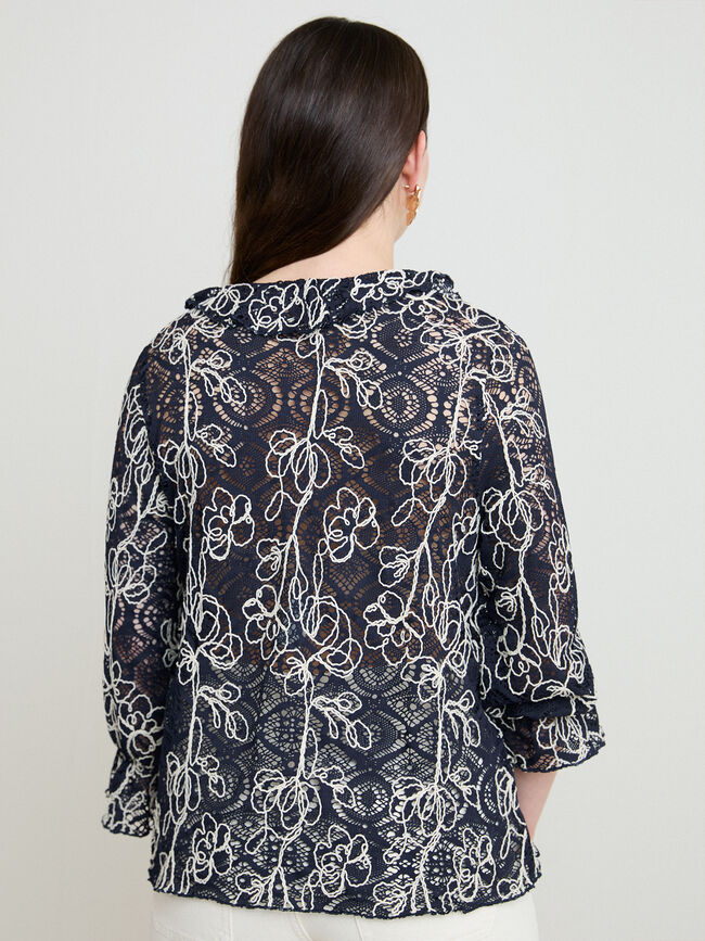 CAMISETA BORDADA VOLANTES Azul Marino