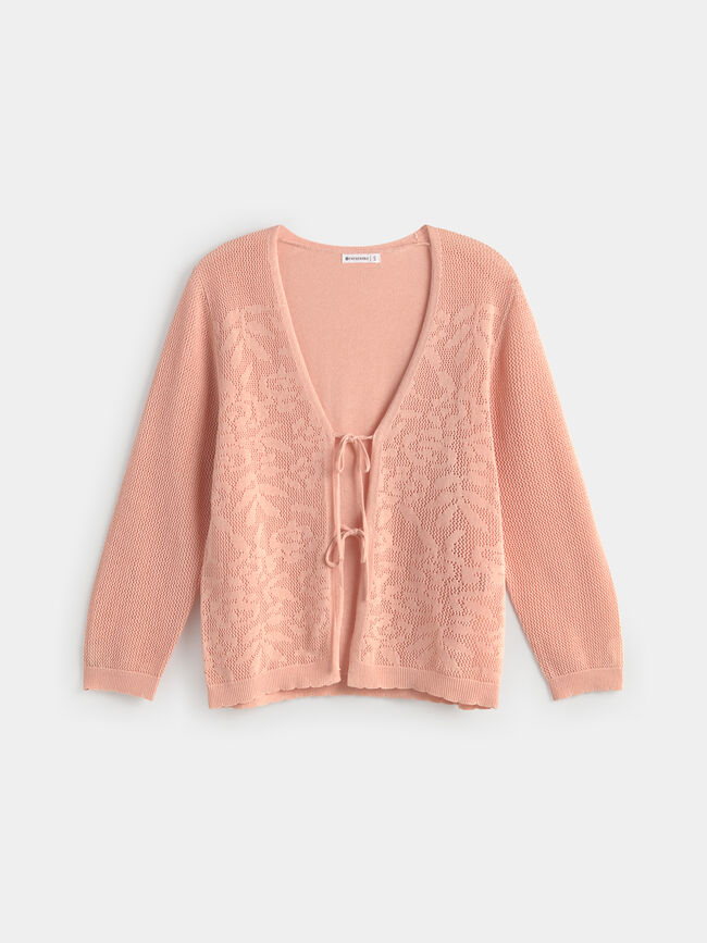 CARDIGAN CALADO LAZO Rosa Colorete