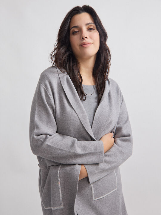 ABRIGO CAPUCHA DETALLE gris melange image number null