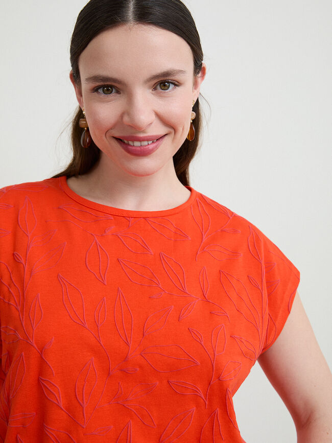 CAMISETA HOJAS RELIEVE Rojo Pimenton