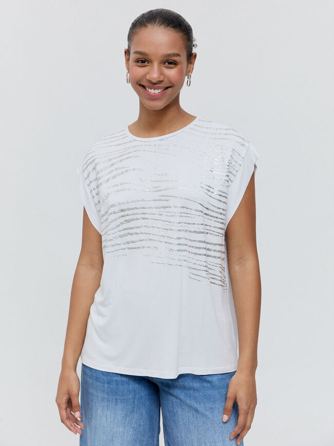 CAMISETA RAYAS PLATEADAS Blanco Optico