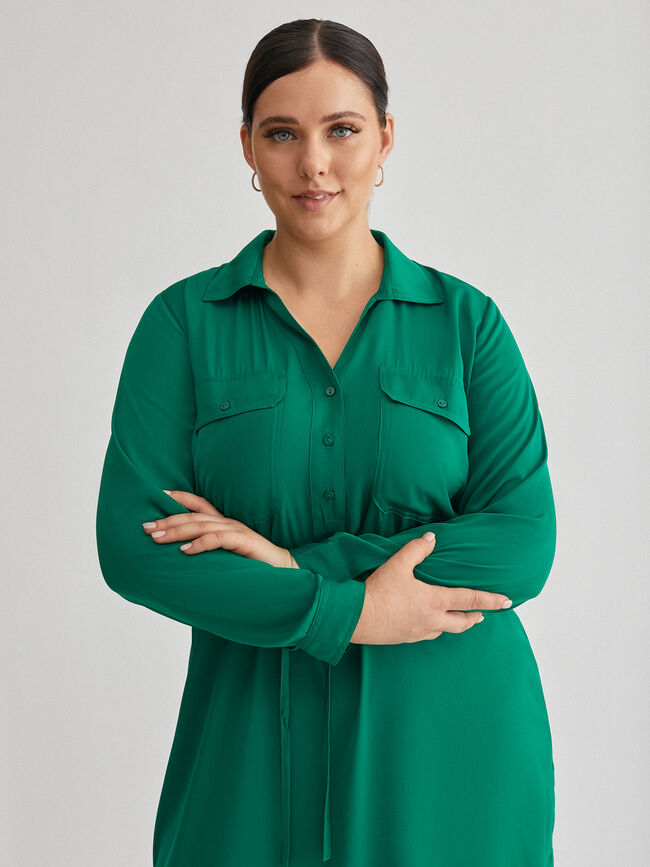 Vestido camisero satén Verde Brillante