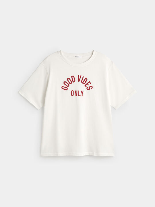 CAMISETA LETRAS TERCIOPELO Blanco Hueso image number null