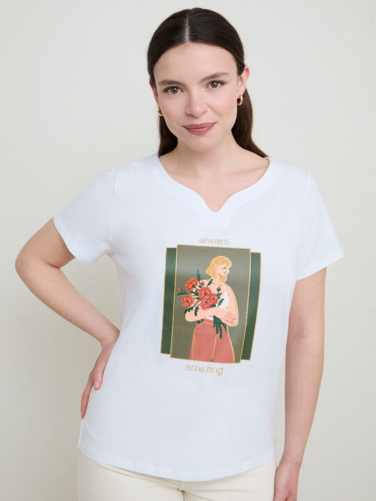 CAMISETA MUCHACHA FLORES Blanco Optico image number null